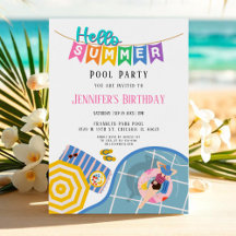 Olá, Aniversário da Festa Colorida de Piscina de B