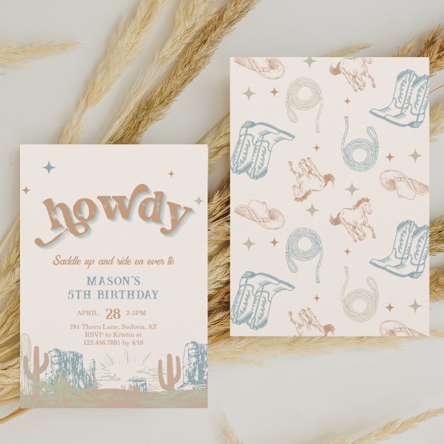 Convites Olá! Aniversário do cowboy azul ocidental (Criador carregado)