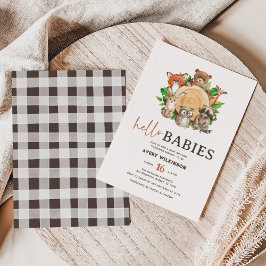 Convites Olá Babies Rustic Woodland Twin Chá de fraldas