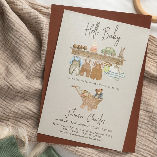 Convites Olá Baby Boho Nursery Bonito Chá de fraldas Neutro (Hello Baby Boho Nursery Cute Neutral Baby Shower Invitation)