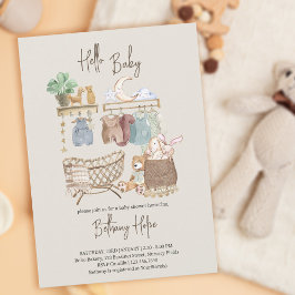 Convites Olá Baby Boho Nursery Chá de fraldas Neutro