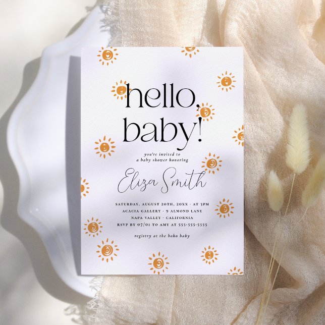Convites Olá, Baby | Boho Sunshine Chá de fraldas (Criador carregado)