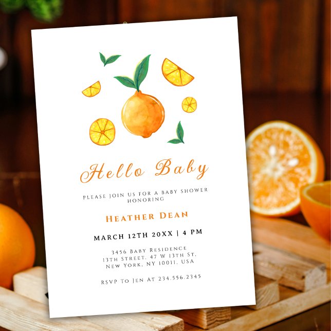Convites Olá, Baby Citrus Orange Fazenda Chá de fraldas (Hello Baby Citrus Orange Farm Baby Shower Invitation)