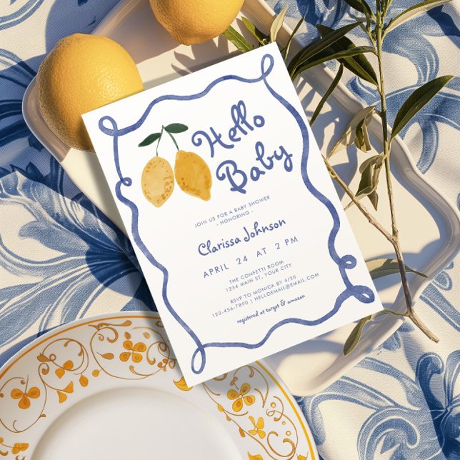 Convites Olá Baby Lemon Italiano Amalfi Boys Chá de fraldas (Lemon Boys Baby Shower Invite)