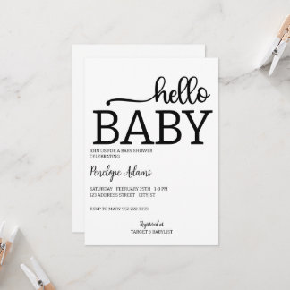 Convites Olá, Baby Minimalist Chá de fraldas Invance