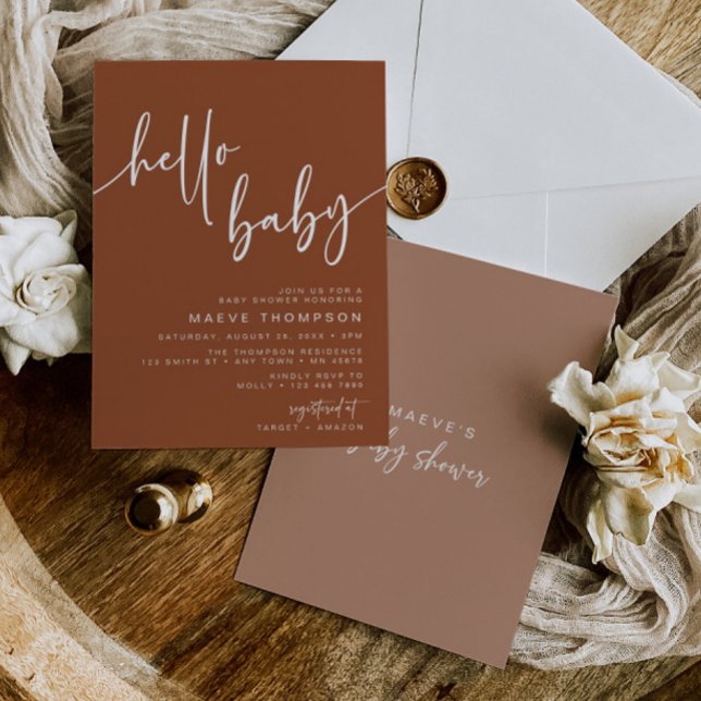 Convites Olá, Baby Modern Terracotta Chá de fraldas Invite (Criador carregado)