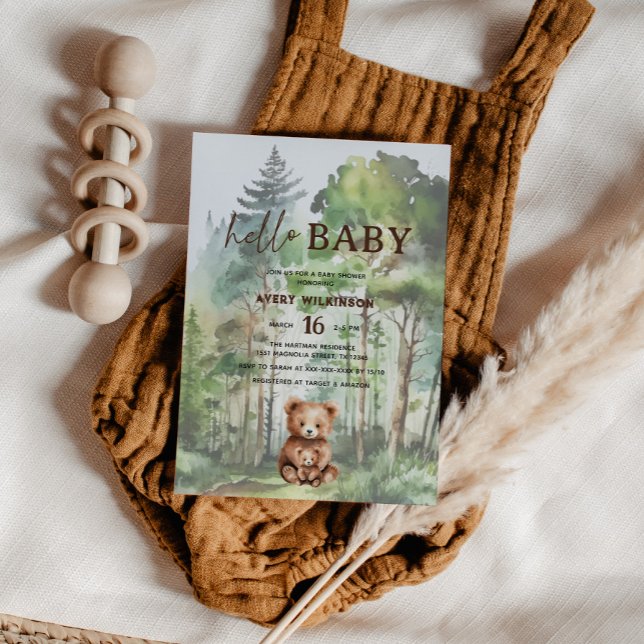 Convites Olá, Baby Woodland Bear Chá de fraldas (Criador carregado)