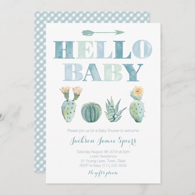 Convites Olá Bebê Caramelo Prickly para o Chá de fraldas (Frente/Verso)