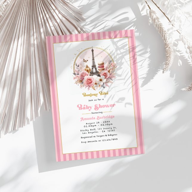 Convites Olá Bebê Chá de Bebê Parisiense (Bonjour Bébé Parisian Baby Shower Invitation)