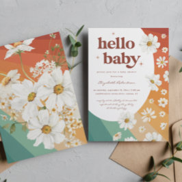 Convites Olá Bebê | Chá de Bebê Retro Daisy Rainbow