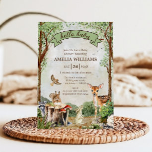 Convites Olá Bebê Chuvada de Bebê Floresta Woodland Animais