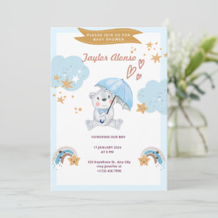 Convites Olá Bebê Chuveiro de Bebê Urso de Pelúcia Azul