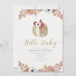 Convites Olá Bebê Dourado Outono Floral Botânico Chá de Beb