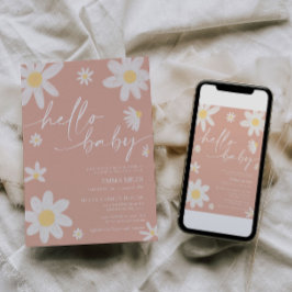 Convites Olá, Chá de fraldas de margarida rosa-bebê