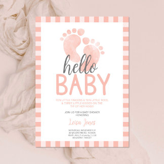 Convites Olá, Chá de fraldas de Pés Rosa, Baby Girl