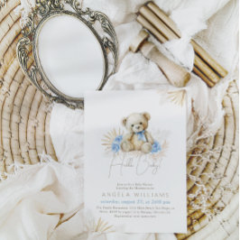 Convites Olá, Chá de fraldas do Bear Bear Boho Blue Boy