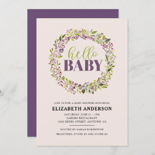 Convites Olá, Chá de fraldas Roxo