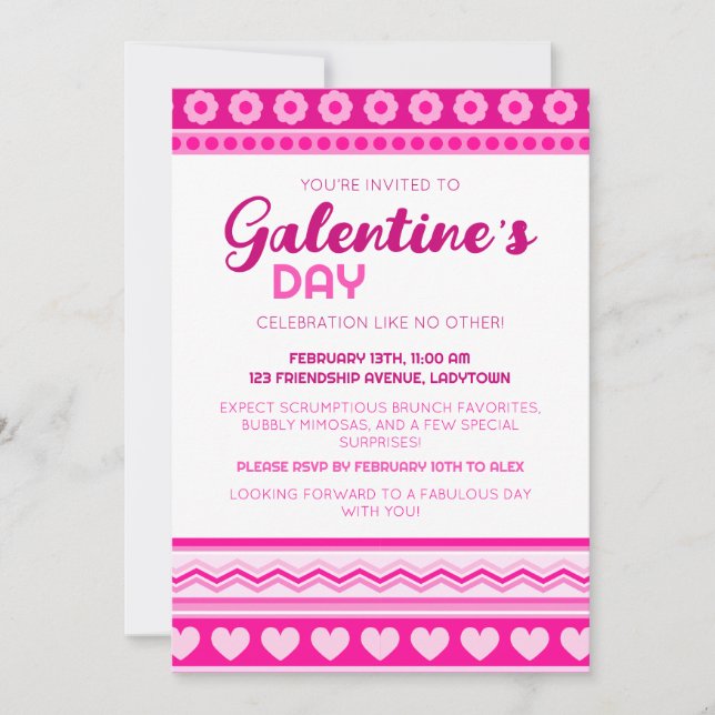 Convites Olá Corações Rosa Bonitos do Dia de Galentine (Frente)