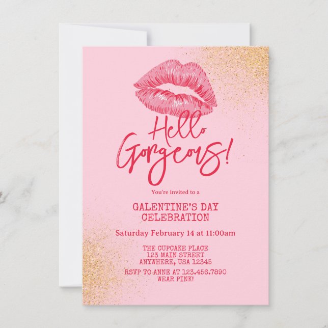 Convites Olá Dia de Galentine Rosa Deslumbrante (Frente)