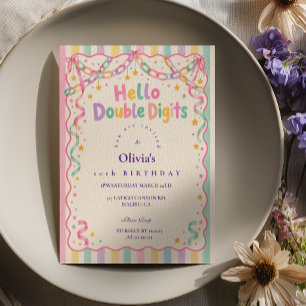 Convites Olá Dígitos Duplos Aniversário Arco-Íris Pastel