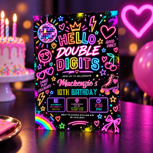 Convites Olá Dígitos Duplos: Aniversário de 10 anos Retro N