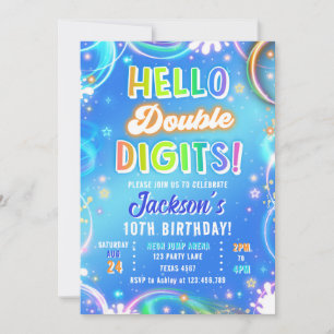Convites Olá Dígitos Duplos Neon Glow Menino Aniversário de