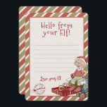 Convites Olá Do Seu Elf, Carta Notecard<br><div class="desc">Olá Do Seu Elf, Carta Notecard. Estou de volta! Este pequeno elfo está esperando pela grande diversão de Natal. As aquarelas brancas e a tipografia sazonal complementam a design. Personalize este belo design de elfo com seus detalhes fácil e rapidamente. Pressione o botão personalizar para reorganizar e formatar o estilo...</div>