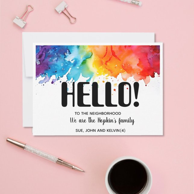 Convites Olá, editável Somos novos no bairro (Criador carregado)