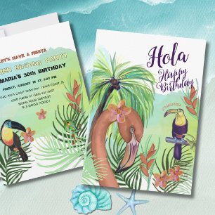 Convites Olá Feliz Aniversário - Flamingo Tropical Tucano