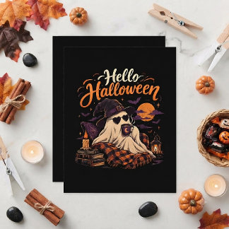 Convites Olá Halloween Fantasma Fofo Bebendo Café
