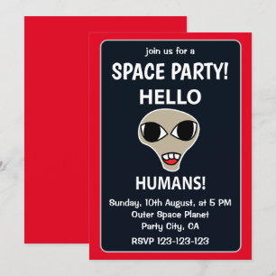 Convites Olá Humanos Divertido Partido Espacial Alienigena