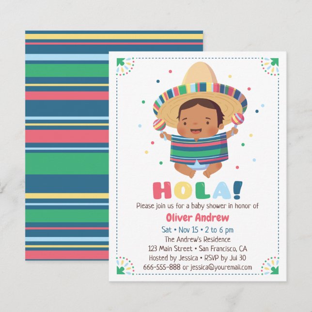 Convites Olá Menino Mexicano Festa Churrasco de Bebê (Frente/Verso)
