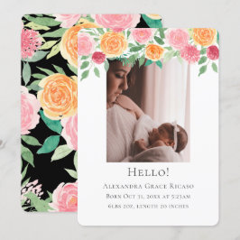 Convites Olá Nova Foto para Bebês Flores Rosa Personalizada
