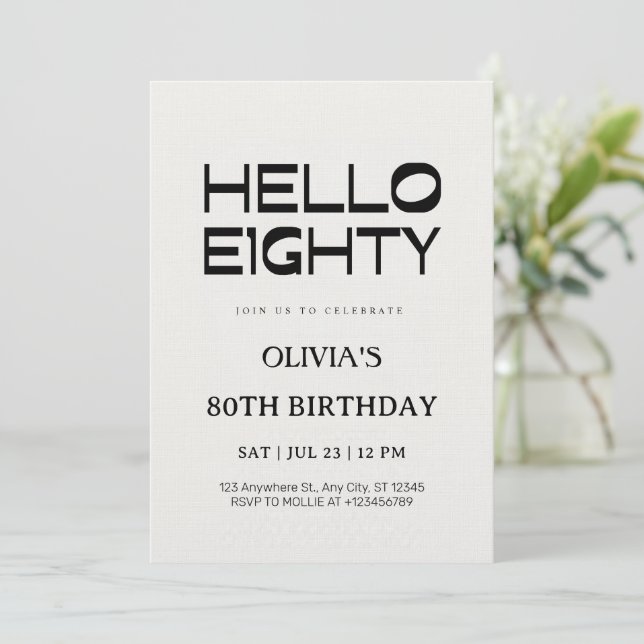 Convites Olá Oitenta Aniversário de 80 anos Chic (Em pé/Frente)