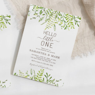Convites Olá Pequeno Chá de fraldas Verde Floral