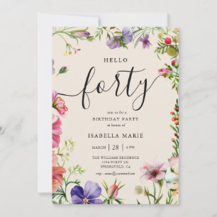 Convites Olá Quarenta Floral Bonito Aniversário de 40 anos