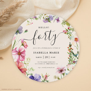 Convites Olá Quarenta Floral Bonito Aniversário de 40 anos