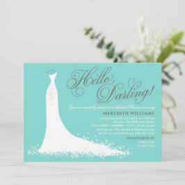 Convites Olá Querido Aqua Blue Weding Gown Chá de panela