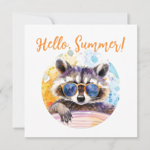 Convites Olá Summer Raccoon em óculos de sol Watercolor
