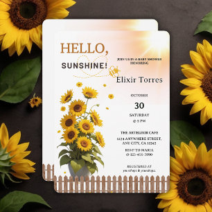 Convites Olá Sunshine Sunflower Garden Chá de fraldas