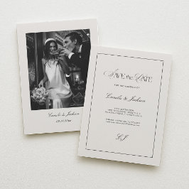 Convites Old Money Black and Ivory Wedding Save the Date