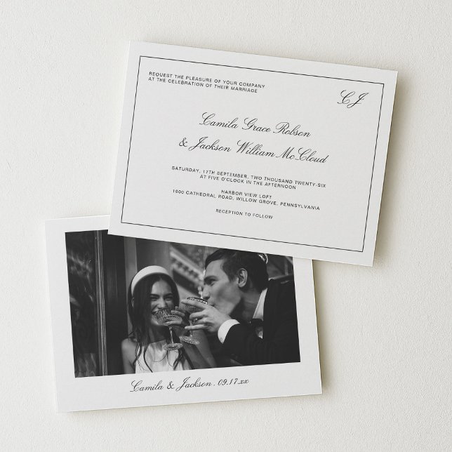 Convites Old Money Black and White Wedding  (Criador carregado)
