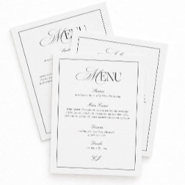 Convites Old Money Black and White Wedding Menu Card