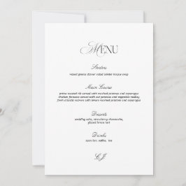 Convites Old Money Black and White Wedding Menu Card