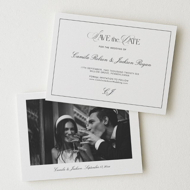 Convites Old Money Black and White Wedding Save the Date (Criador carregado)