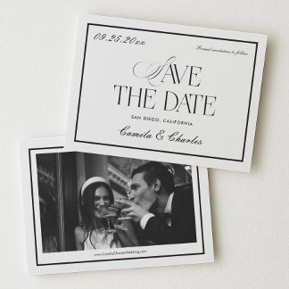 Convites Old Money Black White Wedding Save the Date Photo