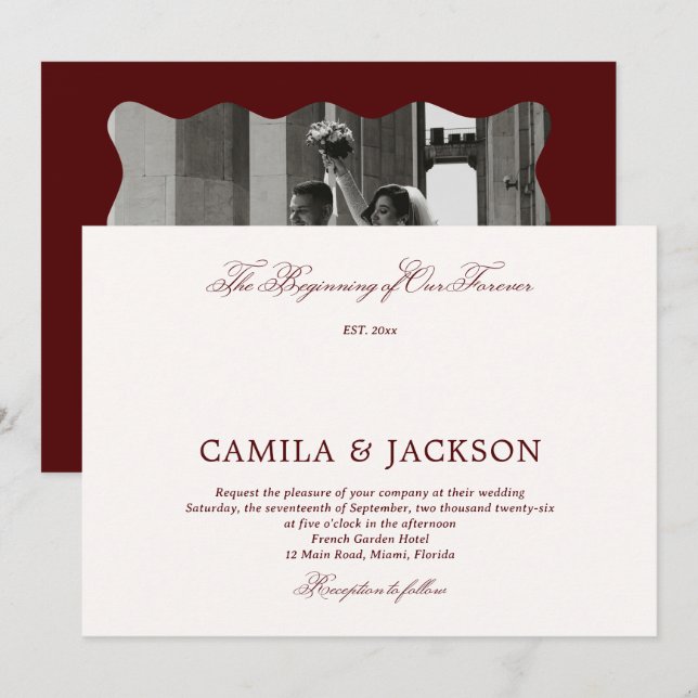 Convites  Old Money Burgundy Wedding  (Frente/Verso)