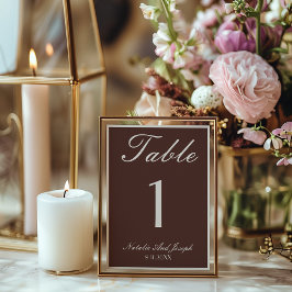 Convites Old Money Chocolate Brown Wedding Table Number