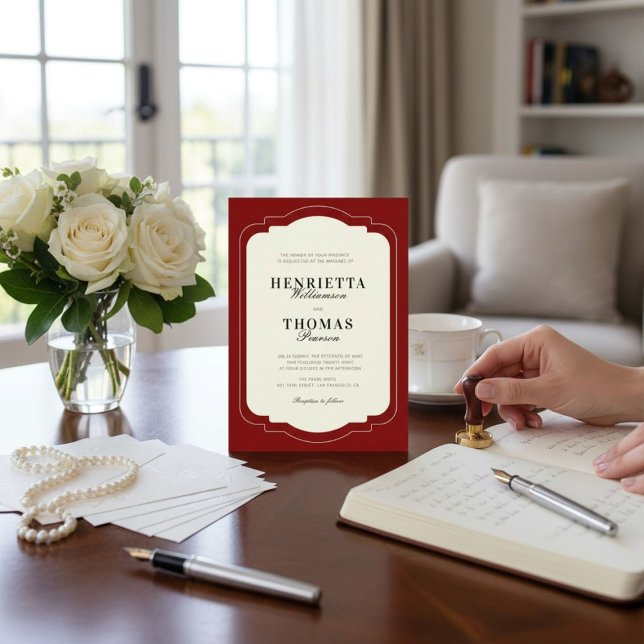 Convites old money Classic Burgundy Script Name Wedding (Criador carregado)