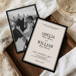 Convites Old Money Classic Luxury Black Cream Photo Wedding